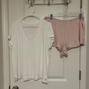 Victoria's Secret White Tee & Pink Shorts Set